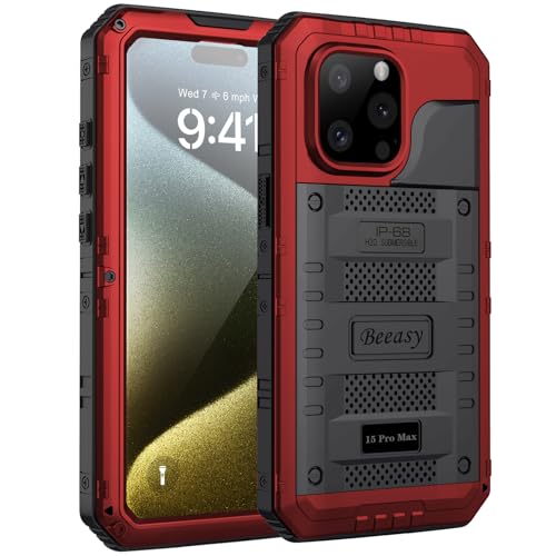 Coque étanche iPhone 15 Pro Max rouge antichoc intégrale pour éviter la casse sur les chantiers