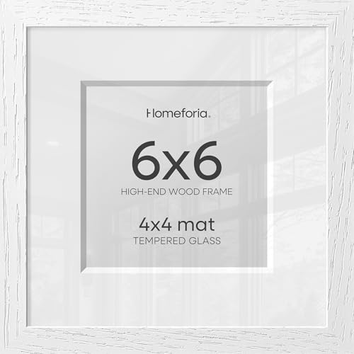 Image of Homeforia 6x6 White Oak Picture Frame, High-End Wood, 4x4 Mat, Glass | High End Solid Oak Wood, Tempered Glass, Acid-Free 4x4 Removable Mat, 6x6 Edge-to-Edge Display 6x6, Wall Kit, Set Of 1