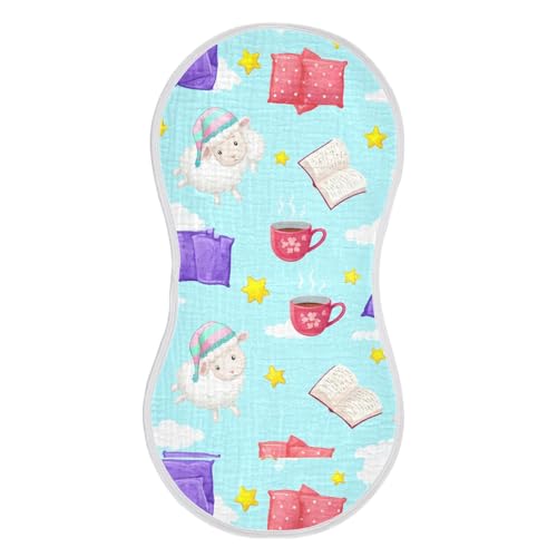 2 Pack Baby Burp Cloths, Soft Absorbent Burping Cloths for Babies, Cotton Milk Spit Up Rags, Large Size for Newborns, Baby Boys and Girls (Sheep Nightcap Pattern)2