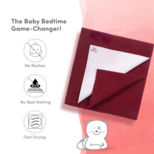 Image of Mylo Baby Waterproof Mattress Protector for Baby (0-3 Years), Extra Absorbent, Soft and Reusable Quick Dry Sheets (Medium, 100cm x 70cm, Maroon)