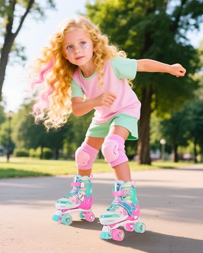 NEMONE Rollschuhe für Mädchen Kinder 4 Größen Verstellbar Blau Violett Rollschuhe für Kinder...