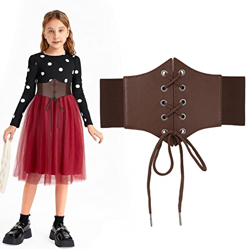 LEACOOLKEY Kids Waist Belt for Dress Elastic Lace-up Waist Belt for Girls