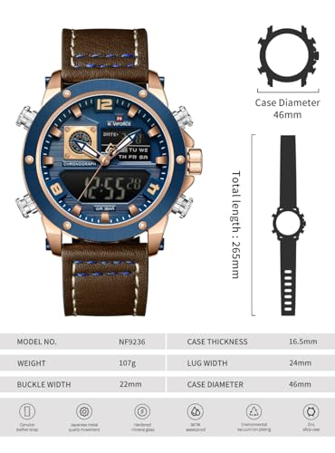 Image of NAVIFORCE NF9236 Japanese Movement Military Style Leather Strap Analog-Digital Watch