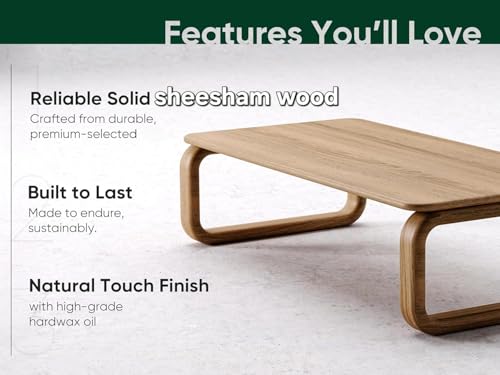 Image of Solid Sheesham Wood Coffee Table, Wooden Center Table for Living Room, Rectangular Modern Coffee Table with Natural Finish Durable Furnitures (Mango Wood, 46x20x18inch)