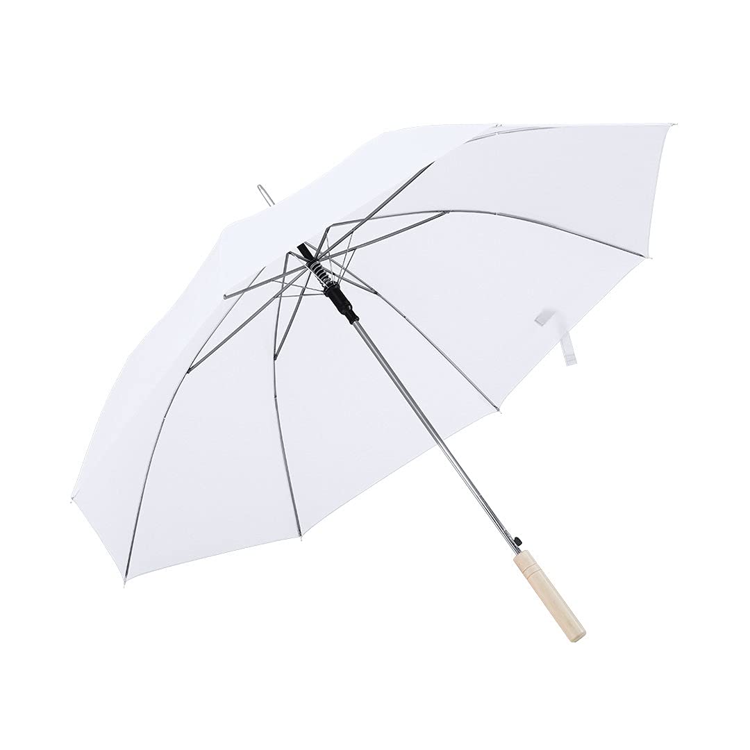 eBuyGB Automatic Wedding Photographer Parasol Folding Umbrella, Long Umbrella with Stick Handle Rain Stick Umbrella, Umbrella, Colourful - White 37 Inch / 94cm Span 84cm Length