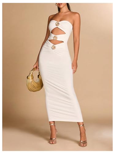 Image of Milumia Women's Metal Cut Out Strapless Tube Top Dress Bodycon Maxi Dresses Party Cocktail