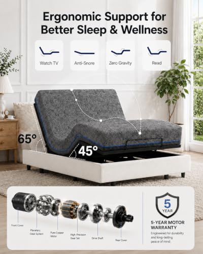 Image of Marsail Split King Adjustable Bed Frame with Mattress Set, Adjustable Base