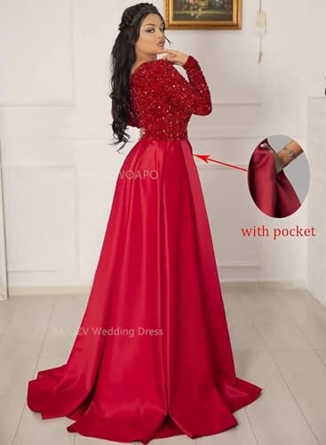 CWOAPO Long Sleeve Prom Dress with Slit Sequin Satin Ball Gown for Women Formal Evening Party Gown with Detachable Train4