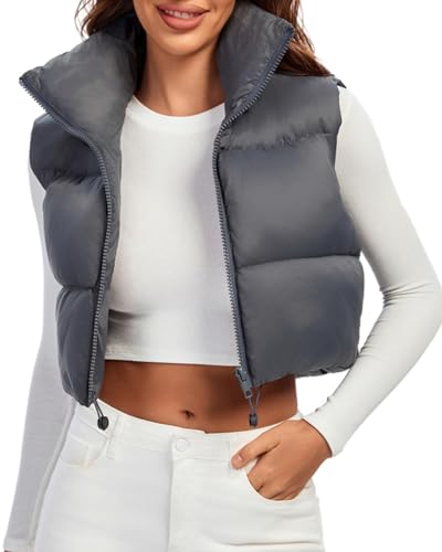 fuinloth Weste Damen Kurz Puffer Grau M