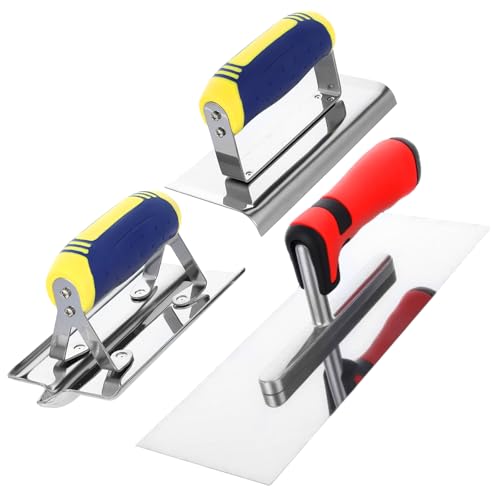 3 Pcs Concrete Tools Set, Stainless Steel Flat Finishing Trowel (11\" x 4\") plus Concrete Edger (5.9\" x 3\", 1/2\"R) and Groover (6.9\" x 3\", 1/2\"W, 1/2\"D) Stucco Cement Kit Masonry Construction Hand Kit