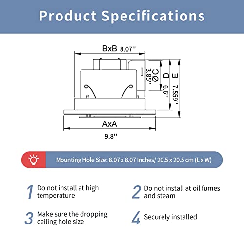 Zeyzer Bathroom Exhaust Fan With Led Light Square Quiet Modern Ceiling Mount Ventilation Fan Combination For Shower/Restroom/Office, 110 Cfm 1.0 Sones 4 Inches Duct 110V, White #TOP1