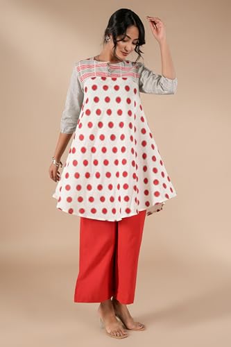 Image of Women's Regular Fit Cotton Polka Print Tunic Kurti