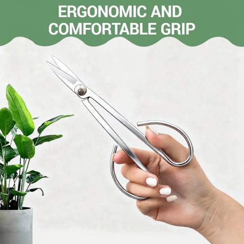 Image of HASTHIP 7.5'' Garden Snip Long-Handle Narrow Scissors, Manganese Steel Gardening Pruning Shears for Flowers, Herbs, and Plants