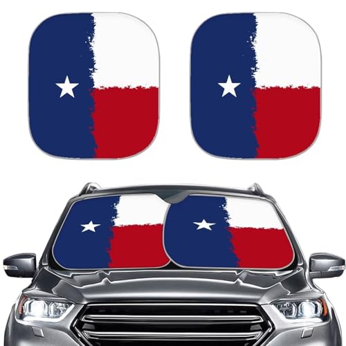 Tomeusey Texas Flag Car Windshield Sun Shield,2 Pieces Universal Fit Eagle Windshield Protector for SUV, Truck, Cars,28.5x25.5inch, Texan Pride Car Accessories