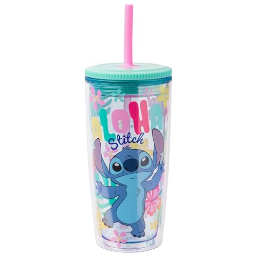 Image of Silver Buffalo Disney Lilo and Stitch inchAloha inch Spill Resistant Plastic Tumbler, 20 Ounces