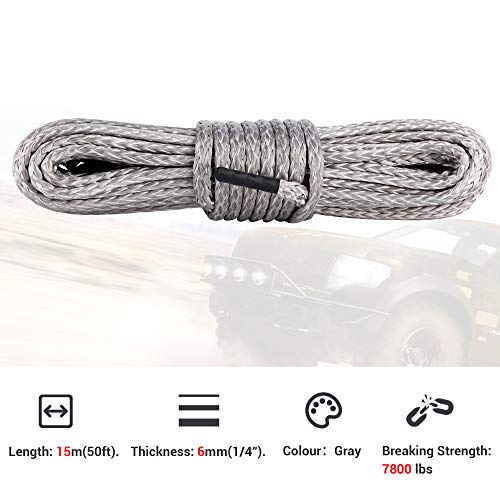 Off Road Boar 1/4 In X 50 Ft Synthetic Winch Rope - 7800Lbs Winch Cable Tow Rope, Utv Synthetic Winch Rope Extension For Atv Four Wheeler Vehicle Jeep Suv (Gray) #TOP1