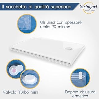 Stringari 6 Sacchi S 60x40 - Sacchetti Sottovuoto Vestiti - Buste di Qualità Superiore per Piumoni