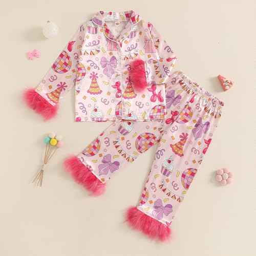 Toddler Girl Birthday Satin Silk Pajamas Button Down 2 Piece Pajama Set Little Kids Girls Pjs Nightgown2