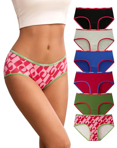 INNERSY Culotte Femme Coton Taille Midi Slip Sport Confort Shorty Fille Ado Hipster Doux Lot de 6 (XXL, Multicolore Vibrant)