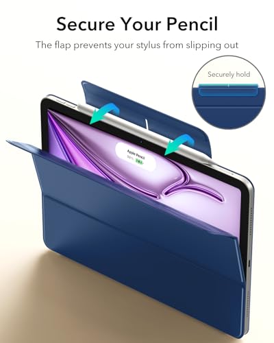 Image of ESR Case for iPad Air 13 Inch M4 /M3 /M2 (2026 /2025 /2024), iPad Pro 12.9 Case, Powerful Magnetic Attachment, Slim Trifold Stand Case, Supports Pencil Pro & Pencil (USB-C), Rebound Series, Dark Blue