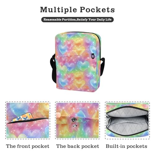 Crossbody Bag Rainbow Colored Hearts Sparkling Lights Messenger Bag for Women Men Purse Shoulder Bag Satchel Bag with Adjustable Strap 202b65572