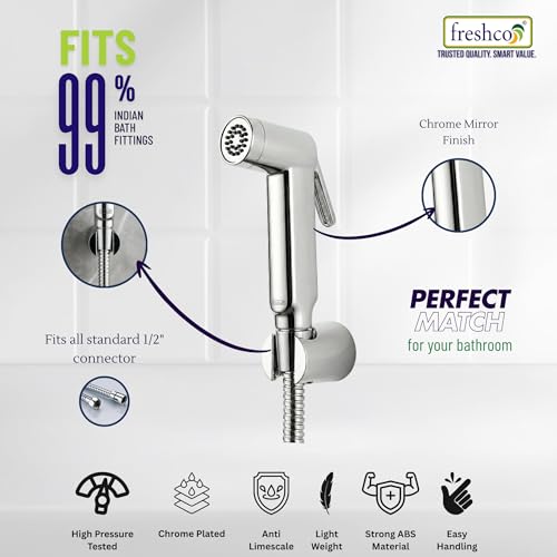 Image of Freshco Cubo Health Faucet for Toilet (Pack of 2 Guns) | Handheld Bidet Sprayer Heads | High Pressure Jet Spray | Rub-to-Clean Silicon Nozzles | Leak Proof Chrome Finish | Modern Square Design