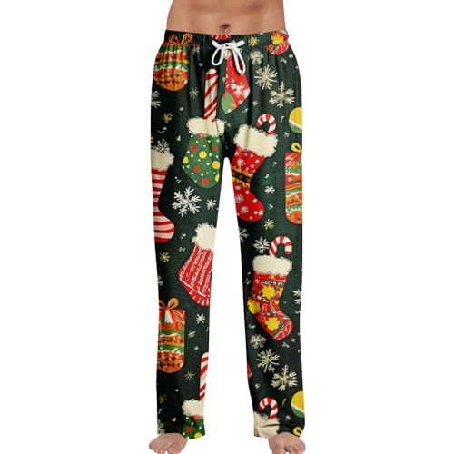 WENKOMG1 Pajama Bottoms Lightweight - Christmas Holiday Santa Comfortable Pajama Pants with Pockets and Button Fly Youth Pajamas Bottoms Sleep Pants Fashion Men Clothes (S - Dark green)