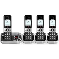 ALCATEL F890 Voice Quad - Cordless Phone DECT With Answering Machine - High Resolution Graphical Display - Handsfree - Call Barring - VIP Ringtone - 50 Min Answering Machine - 4 Handsets - Black/Grey