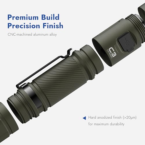 Image of WUBEN C3 Flashlight 1200 High Lumens Rechargeable Flashlights 6 Modes Super Bright IP68 LED Tactical Flashlight for Camping, Home, Emergenc, Inspection, Repair, Tool Gifts for Men(Army Green)
