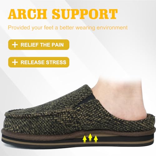 Image of ONCAI Mens Clog Slippers with Arch Support Stripe Faux Fur Cotton-Blend High-Density Memory Foam Warm House Slippers Slip-on Indoor Outdoor Rubber Sole Size 7-16