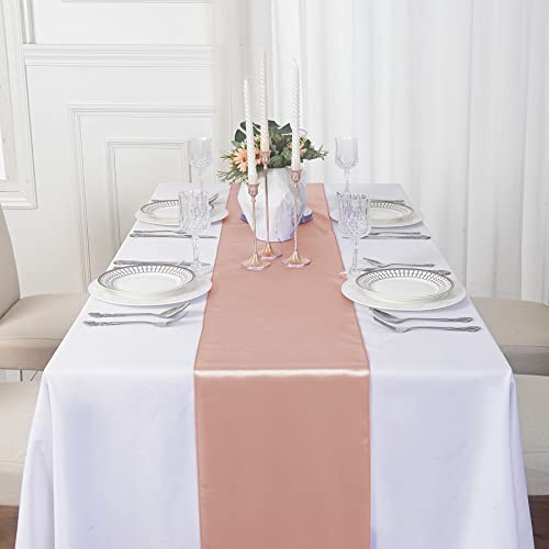 Flohar 24Pack Table Runner 12 X 108 Inches Satin Silk Table Runner For Wedding, Birthday Party, Banquets, Graduations Decoration, Fit Rectange And Round Table-Rose Gold #TOP6