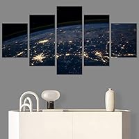 SIGNWIN 5 Panel Canvas Wall Art Aerial Astronomy & Space Dramatic Global Green Photography Realism Stars Ultra for Home Decorations Ready to Hang - 60