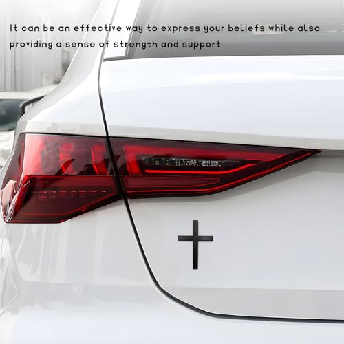 Image of 2 PCS Metal Christian Cross Emblem Stickers, 2.5 inchx1.8 inch Alloy 3D Car Cross Sticker Badge, Self-Adhesive Emblem Decal Decoration for Auto Trunk Tailgate Fenders, Car Exterior Decal (Black+Red)