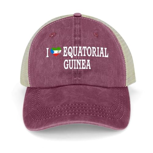 Yelolyio I Love Equatorial Guinée Casquettes de baseball drapeau de la Guinée équatoriale Casquettes en coton Chapeau de soleil Casquettes patriotiques pour hommes et femmes Casquettes en maille