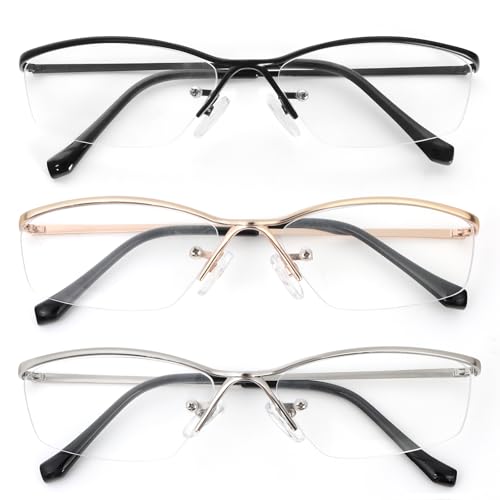 prtcslwd 3 Pack Metal Half Frame Reading Glasses Blue Light