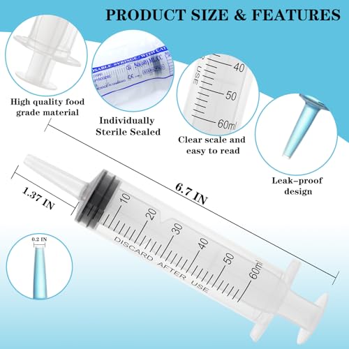 60ml syringe with cap syringes without needle for liquid scientific labs measurement pet feeding ink refilling oil or glue applicator 3 pack
