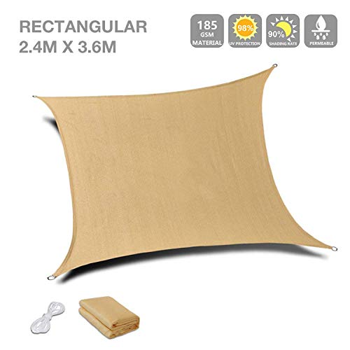 MOLPE 2.4m x 3.6m Toldo Vela de Sombra Cuadrado, Shade Sail, Bloque UV para Jardín y Al Aire Libre (2.4 x 3.6 Metros)