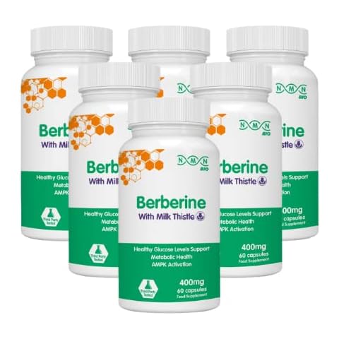 NMN Bio Berberine 400mg with Milk Thistle - Supports Healthy Blood Glucose Levels - 6 Pack of 60 Capsules Cover