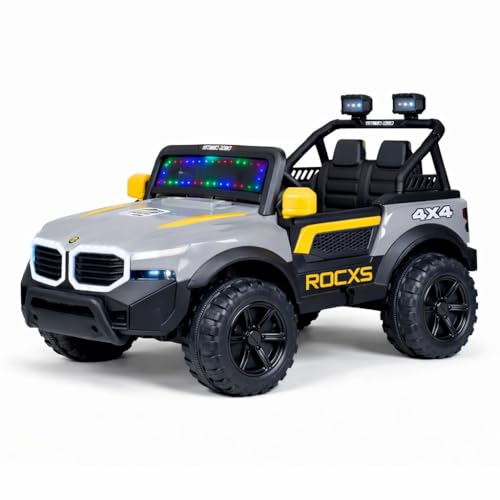 Image of KAB J 777 Rechargeable Battery Operated Jeep for Kids |POBO-2026 |Electric Ride-On Toy with LED Lights,Music,RGB Windshield,Steering Function & Dual Control (Yellow)