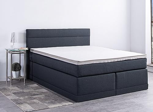 AUKONA Boxspringbett Hanna 200x200, Anthrazit H3, 7 Zonen Taschenfederkern-Matratze, H2 H3 H4, Komfortschaum-Topper, Lieferung und Aufbau kostenlos
