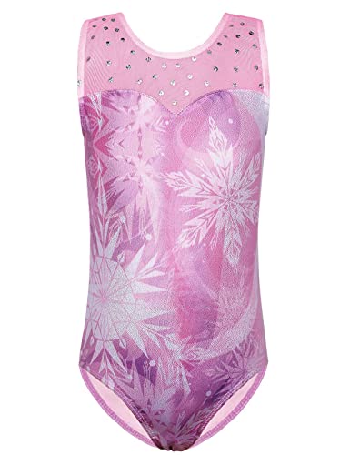 HUAANIUE Niñas Niños Chándal Maillot Danza Disfraz de Manga Larga (sin manga) 3-14 años, Copo de nieve púrpura B228, 5-6 Años Cover