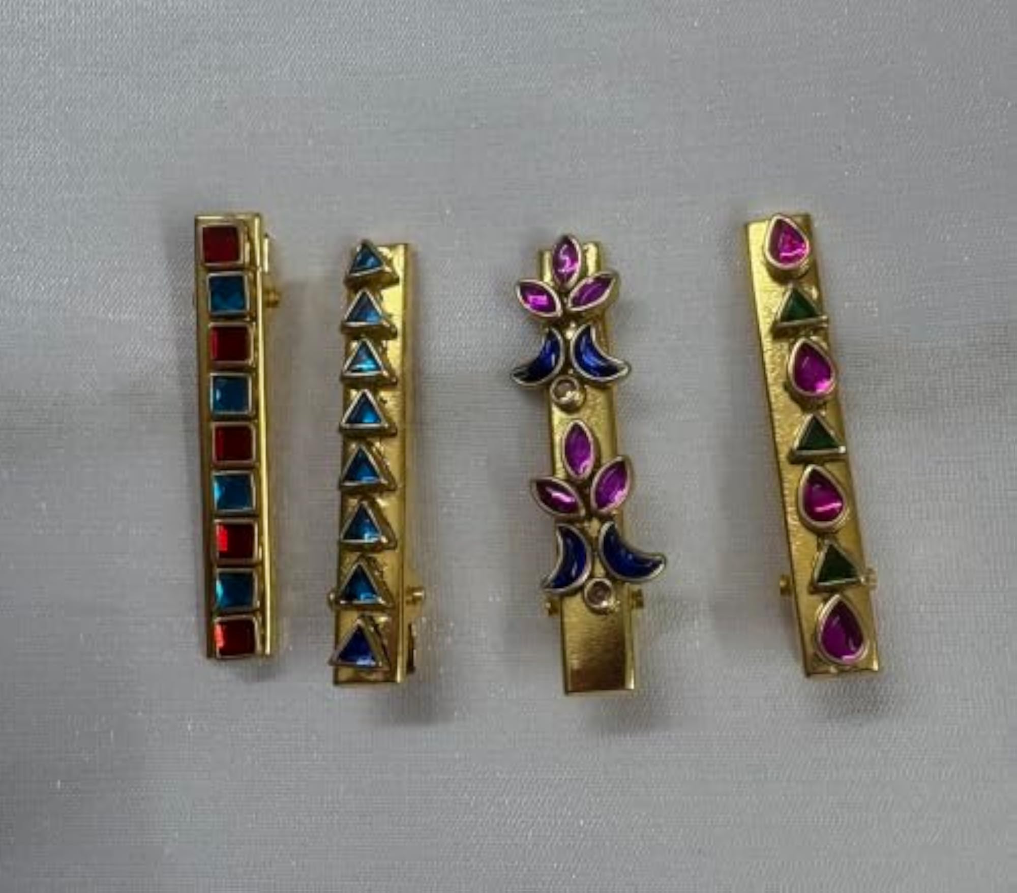 Multicolour Rhinestone Gold-Tone Hair Clips Pack of 12