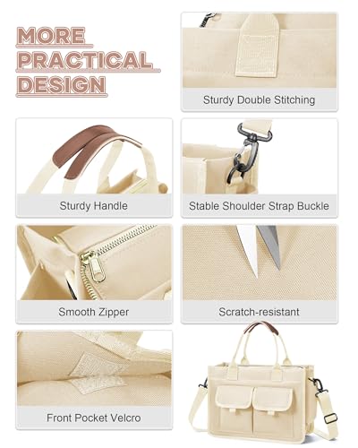 Image of coowoz Canvas Tote Bag for Women Work Tote Bags with Zipper Nurse Crossbody Bags Handbags Shoulder College Teacher Laptop Bag