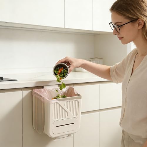 Caneca de basura plegable para puerta de gabinete, beige miniatura 2