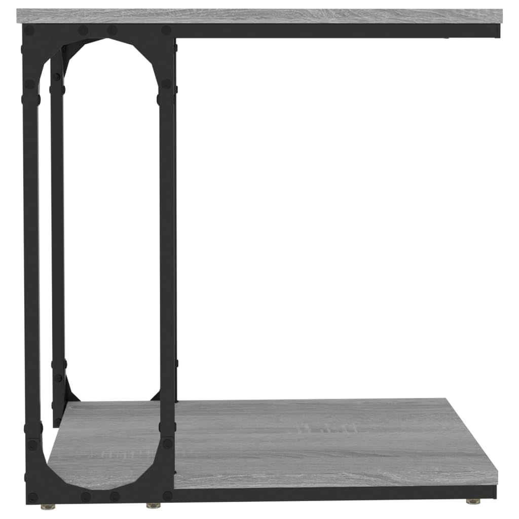 Mesa auxiliar Sonoma gris 50 x 35 x 52 cm, madera con forma de C, marco de acero estable, mesa de centro para salón, dormitorio, práctico espacio de almacenamiento