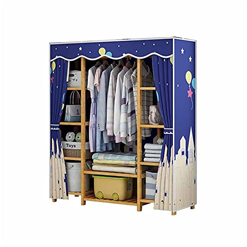 Armario de tela portátil con colgador doble de madera 165 x 120 cm para dormitorio