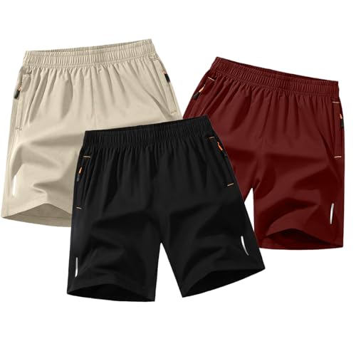 Ybwhjwx 3 Pack Mens Workout Athletic Shorts 5 inch Inseam Quick Dry Hiking Shorts Men Lightweight Sports Gym Shorts Running (US, Alpha, Medium, Regular, Regular, Black/Burgundy/Khaki)