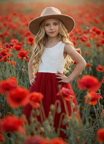 Image of 2Bunnies Girl Peony Lace Back A-Line Straight Tutu Tulle Party Flower Girl Dress
