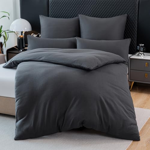 Soifox Winter Thermo Fleece Bettwäsche 135x200 Anthrazit, Flauschige und Warme Cashmere Touch Bettbezug + Kissenbezug 80x80 cm mit Reißverschluss