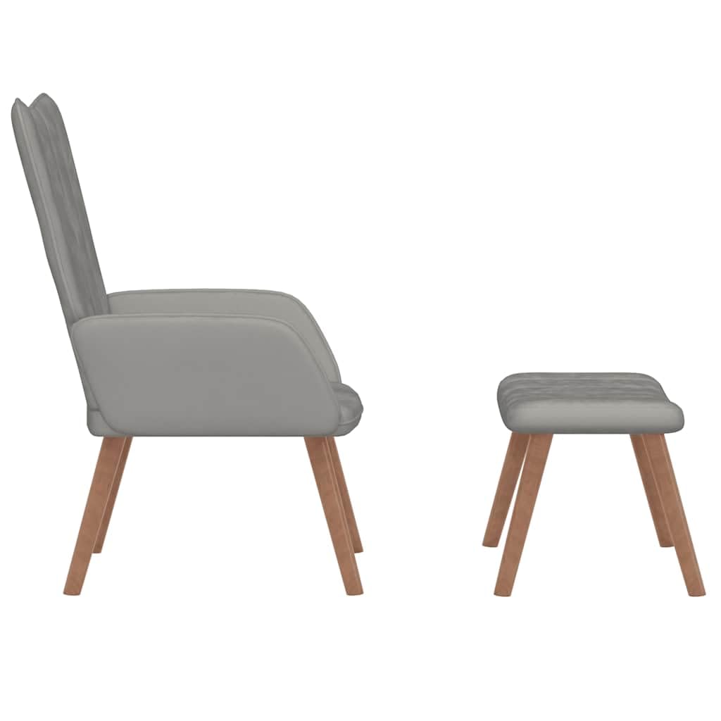 Poltrona relax con sgabello, grigio chiaro, imbottita, in velluto, con braccioli e schienale, per soggiorno, camera da letto, ufficio, accogliente, confortevole, moderna, scandinava